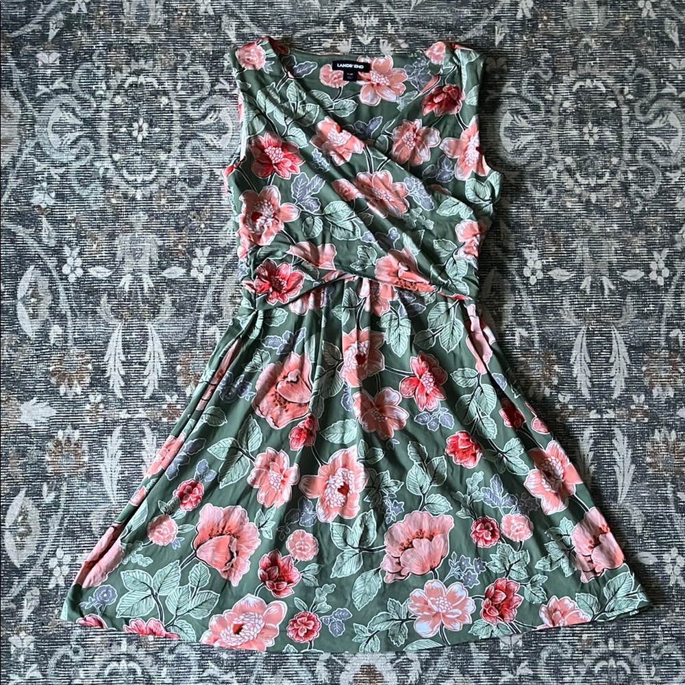Lands' End Green Floral Dress